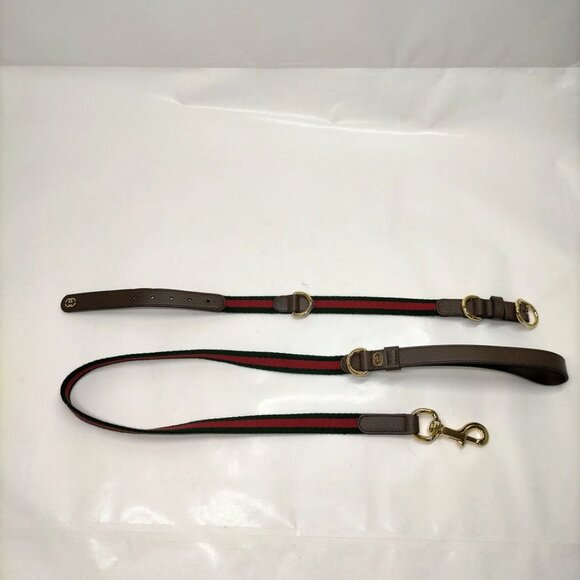 Gucci Dog Leash and Collar Sherry Line Red Canvas 526-071525 - Picture 4 of 15